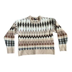 FRYE Tan Brown Neutral Geometric Pattern Cozy Sweater